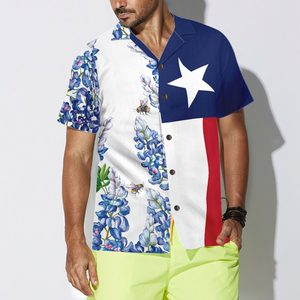 Floral Texas Flag, Royal Blue Bluebonnet Texas Hawaiian Shirt