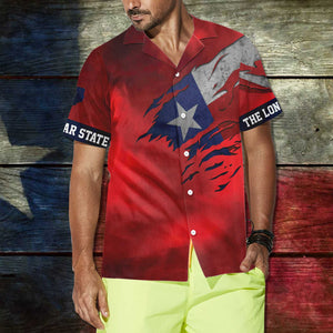 Red Ripped Flag Texas Hawaiian Shirt For Men, Texas The Lone Star State Shirt