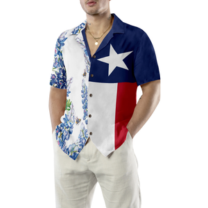 Floral Texas Flag, Royal Blue Bluebonnet Texas Hawaiian Shirt