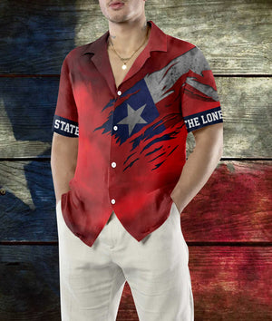 Red Ripped Flag Texas Hawaiian Shirt For Men, Texas The Lone Star State Shirt