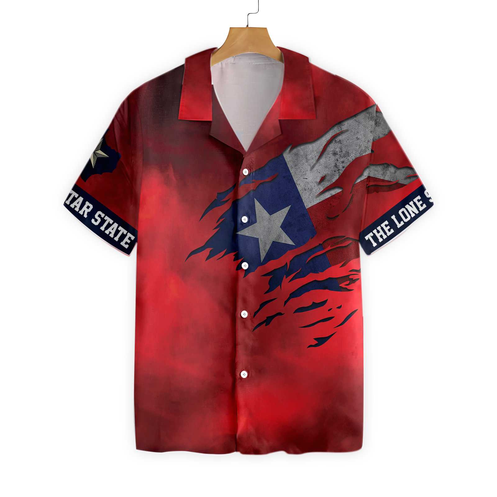 Red Ripped Flag Texas Hawaiian Shirt For Men, Texas The Lone Star State Shirt