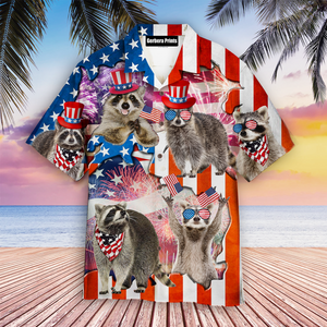 Raccoon Love America 4th Of July Patriotic Aloha Hawaiian Shirts