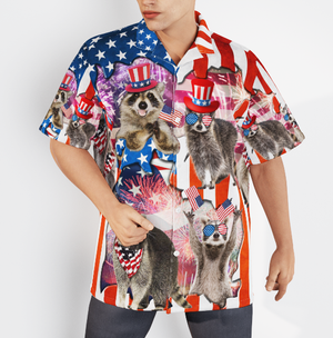 Raccoon Love America 4th Of July Patriotic Aloha Hawaiian Shirts