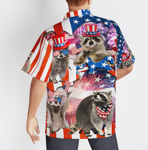 Raccoon Love America 4th Of July Patriotic Aloha Hawaiian Shirts