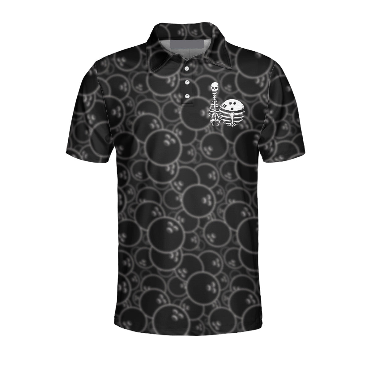 Real Grandpas Bowl Polo Shirt, Black Ball Pattern Bowling Polo Shirt