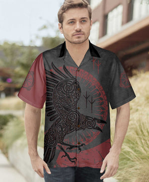 Red And Black Raven Viking Hawaiian Shirt, Unique Viking Raven Shirt