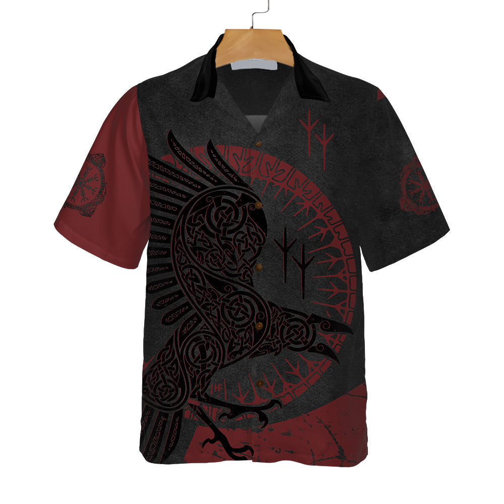 Red And Black Raven Viking Hawaiian Shirt, Unique Viking Raven Shirt