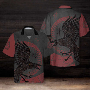 Red And Black Raven Viking Hawaiian Shirt, Unique Viking Raven Shirt