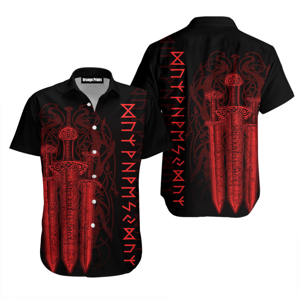 Red Viking Sword Black Aloha Hawaiian Shirts For Men & Women