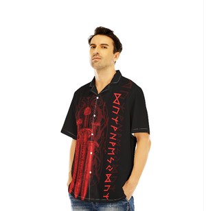 Red Viking Sword Black Aloha Hawaiian Shirts For Men & Women