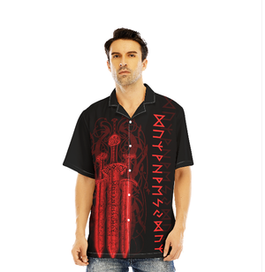 Red Viking Sword Black Aloha Hawaiian Shirts For Men & Women