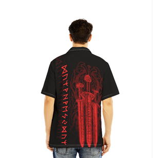 Red Viking Sword Black Aloha Hawaiian Shirts For Men & Women