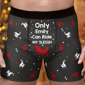 Ride My Sleigh Funny Christmas - Gift For Couples - Personalized Men's Boxer