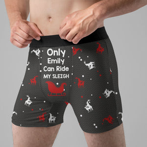 Ride My Sleigh Funny Christmas - Gift For Couples - Personalized Men's Boxer