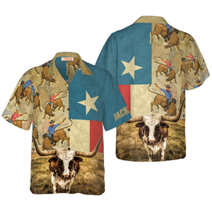 Personalized Rodeo Longhorn Texas Flag Custom Hawaiian Shirt