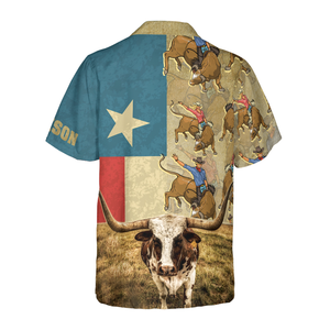 Personalized Rodeo Longhorn Texas Flag Custom Hawaiian Shirt