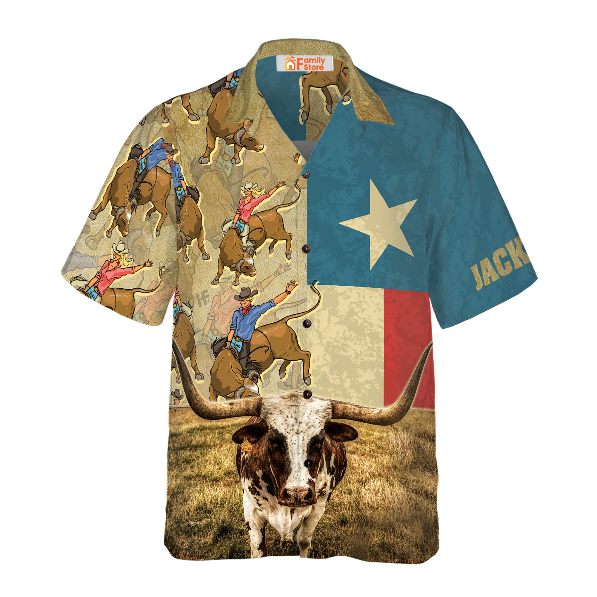 Personalized Rodeo Longhorn Texas Flag Custom Hawaiian Shirt