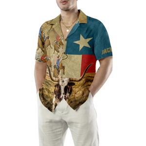 Personalized Rodeo Longhorn Texas Flag Custom Hawaiian Shirt