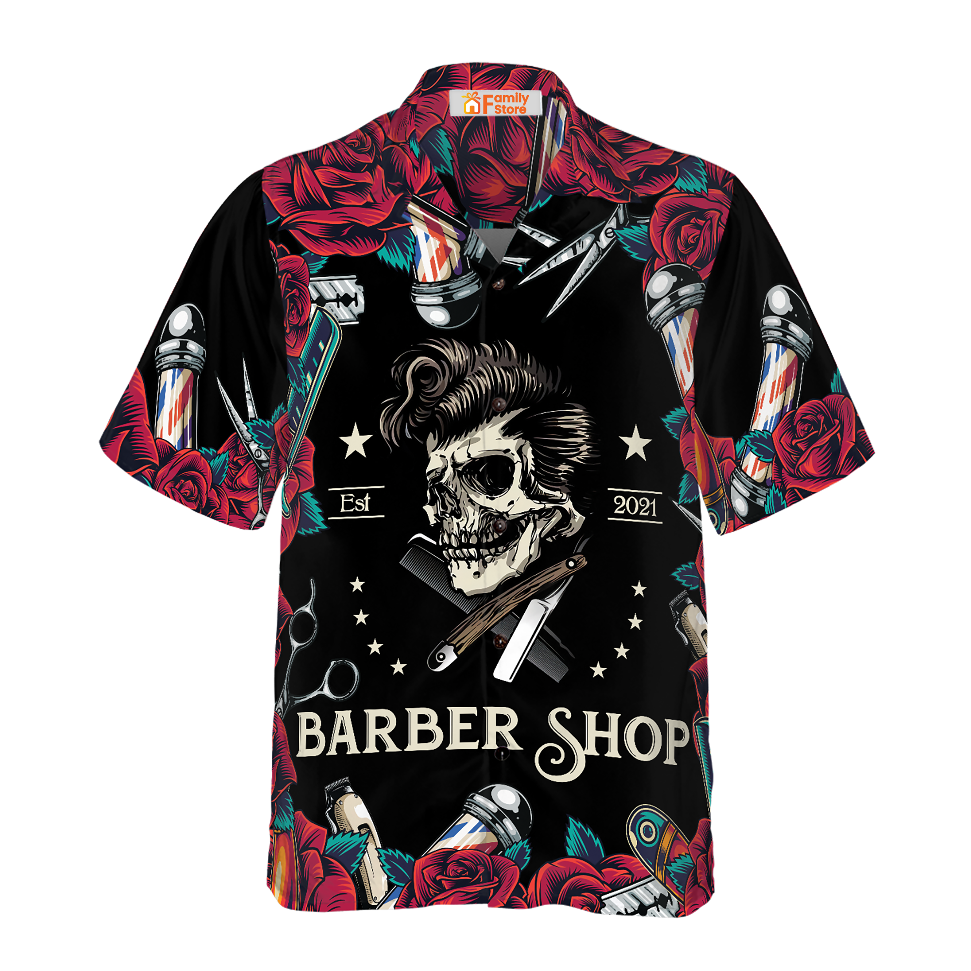Rose & The Barber Skull Hawaiian Shirt
