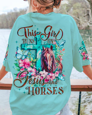 Runs On Jesus And Horses - Women's All Over Print Shirt - AT4080507