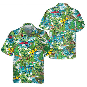 Surfing Dinosaur Hawaiian Shirt, Funny Dinosaur Shirt