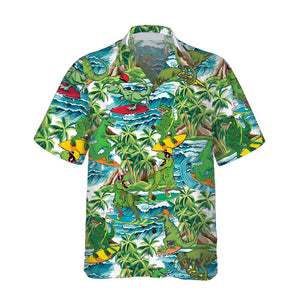 Surfing Dinosaur Hawaiian Shirt, Funny Dinosaur Shirt