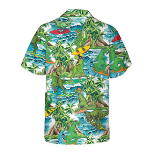 Surfing Dinosaur Hawaiian Shirt, Funny Dinosaur Shirt