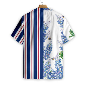 Stripe Pattern Texas Flag Bluebonnet Texas Hawaiian Shirt