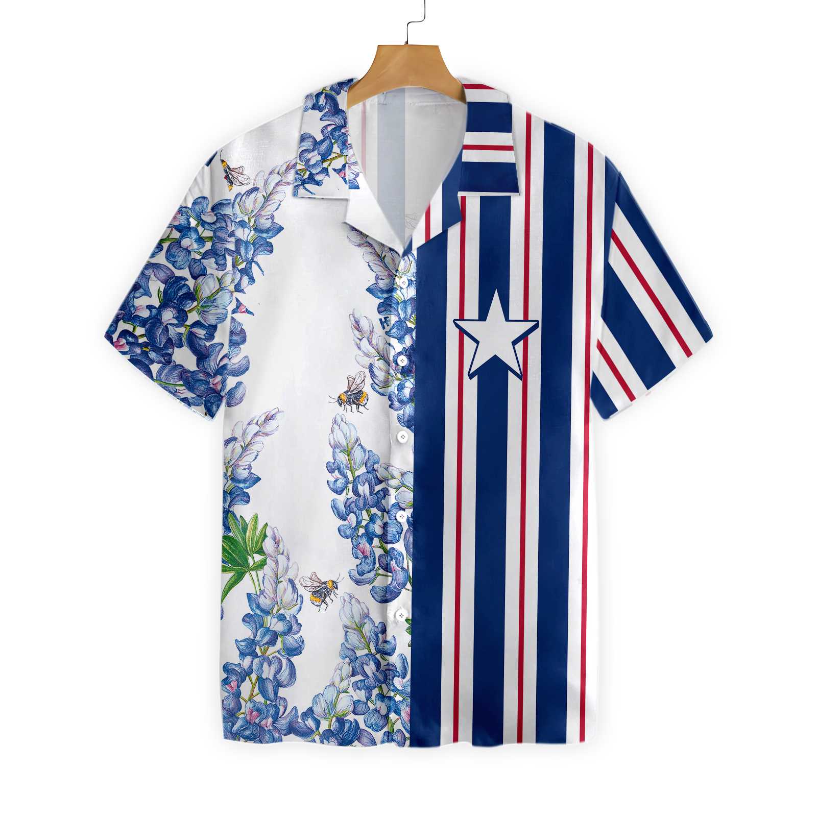 Stripe Pattern Texas Flag Bluebonnet Texas Hawaiian Shirt