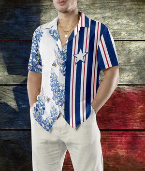 Stripe Pattern Texas Flag Bluebonnet Texas Hawaiian Shirt