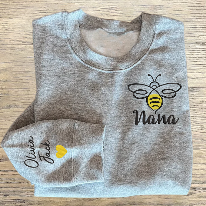 Custom Text Nana Bee - Embroidered Hoodie, Sweatshirt, Tshirt - Gift for Grandma, Mom and Dad