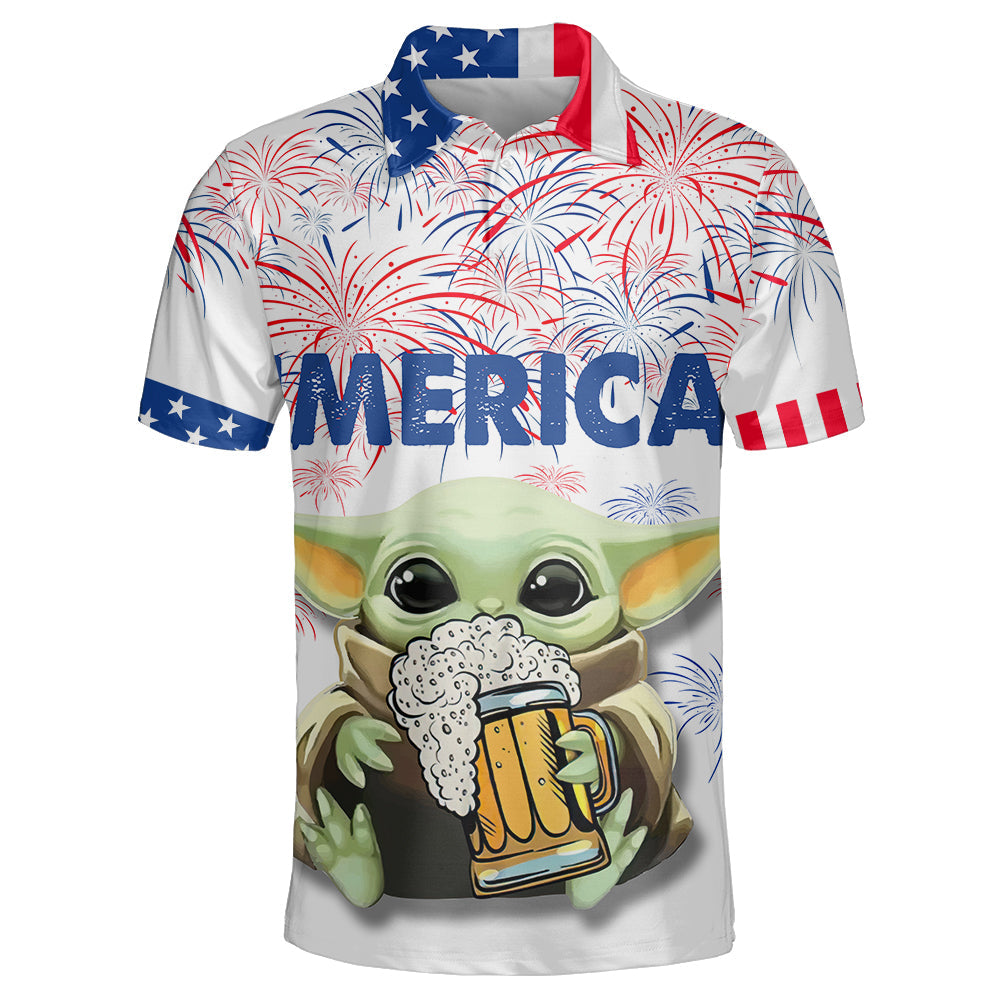 Star Wars Baby Yoda With Beer - Polo Shirt For Men