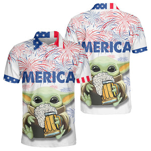 Star Wars Baby Yoda With Beer - Polo Shirt For Men