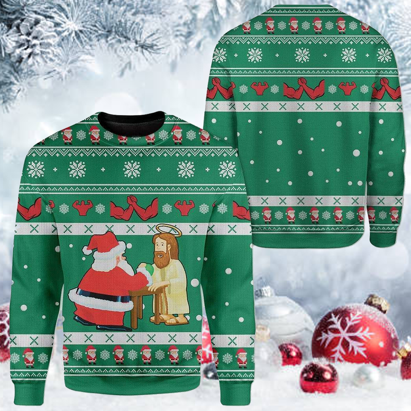 Santa And Jesus Ugly Christmas Sweater For Men & Women