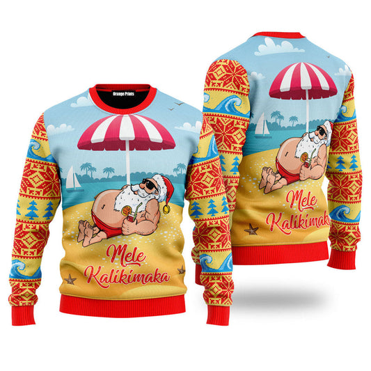 Santa Claus Mele Kalikimaka Beach Ugly Christmas Sweater For Men Women UH1535