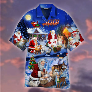 Santa Adoring Baby Jesus Aloha Hawaiian Shirts For Men & Women