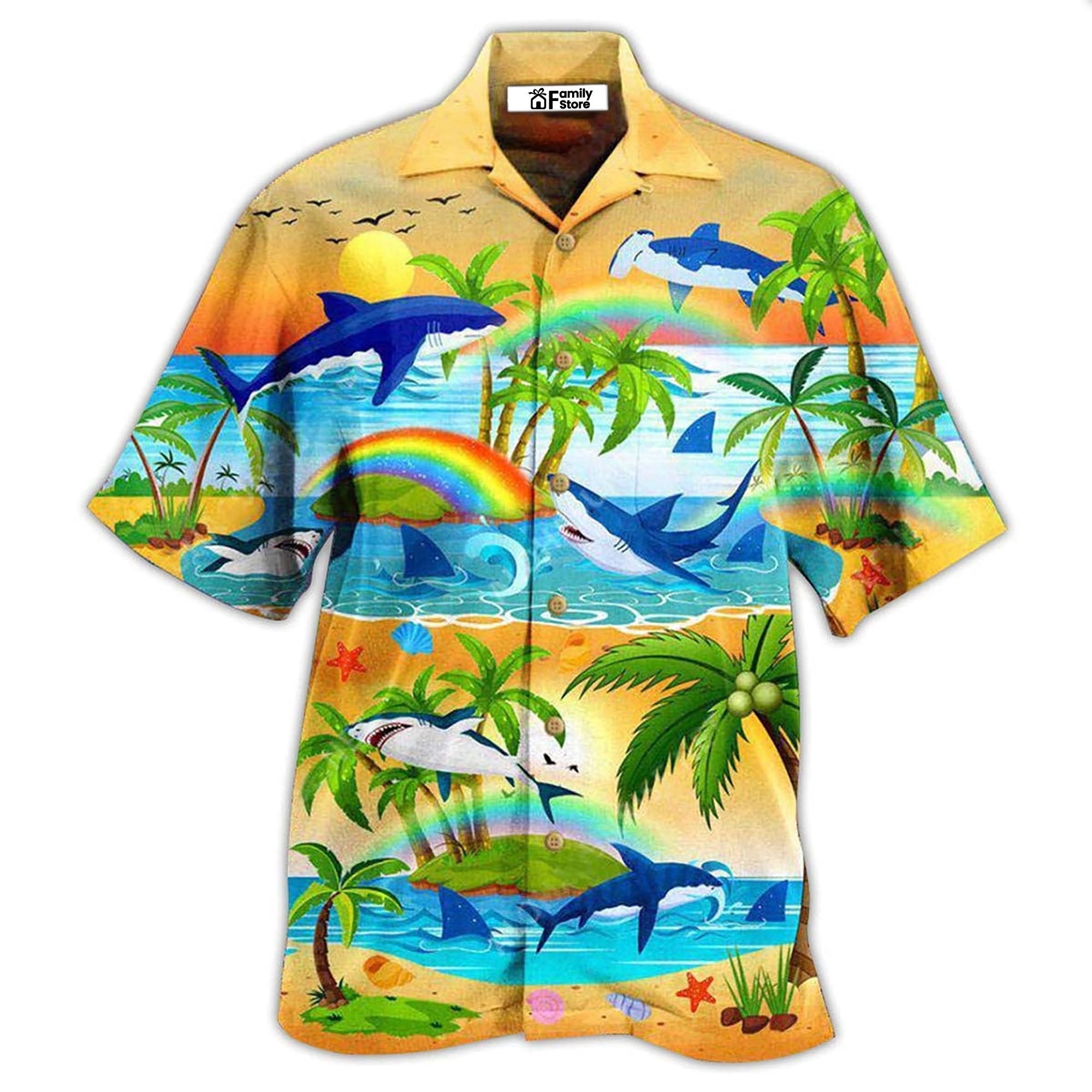 Shark Bright Rainbow And Sharks Hawaiian Shirt