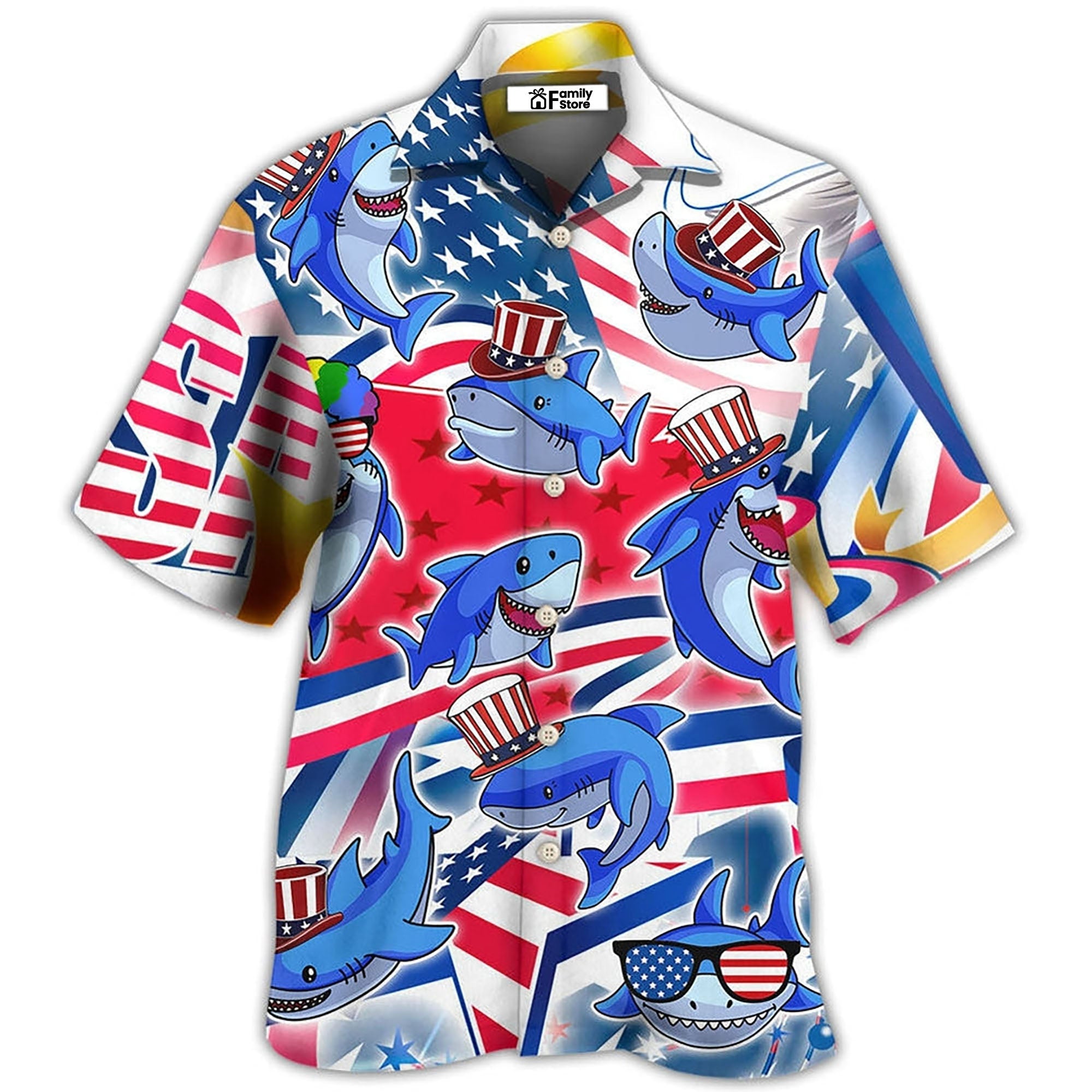 Shark Funny USA Flag Independence Day Hawaiian Shirt