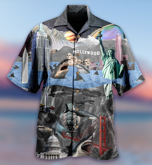 Shark In America Hollywood Hawaiian Shirt