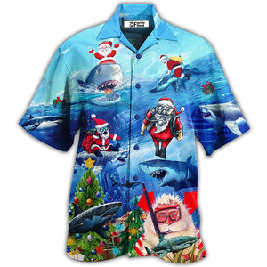 Shark Love Santa Blue Sea Hawaiian Shirt