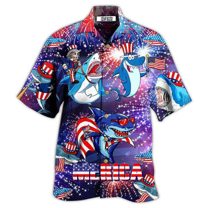 Shark Merica Patriotic Hawaiian Shirt