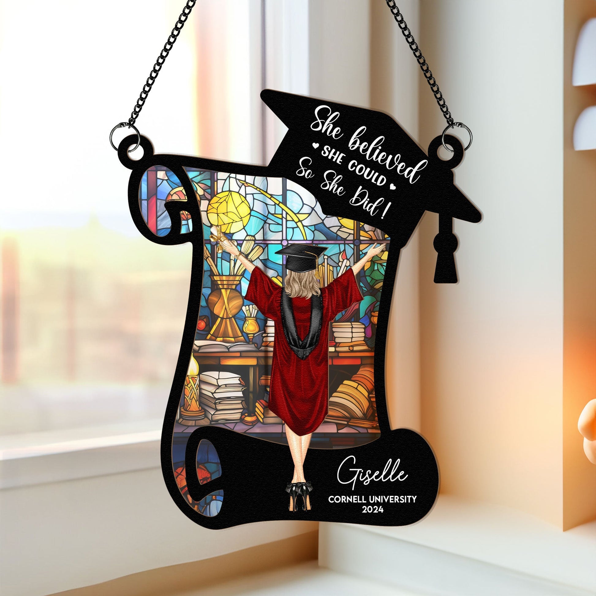 She Believed She Could So She Did! - Personalized Window Hanging Suncatcher Ornament - GR4 PT