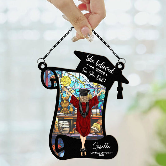 She Believed She Could So She Did_ Personalized Window Hanging Suncatcher Ornament_2