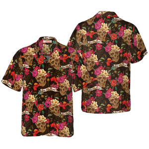 Skull And Flowers Day Of Dead Hawaiian Shirt