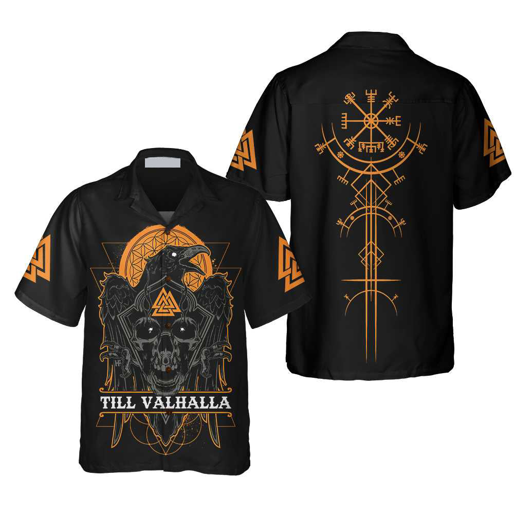 Skull Raven Till Valhalla Viking Hawaiian Shirt