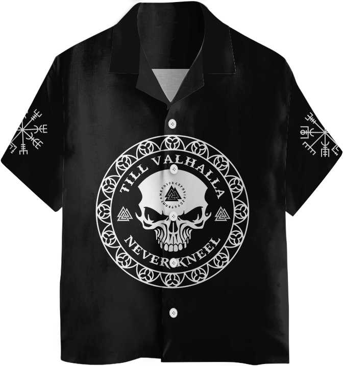 Skull Viking Valhalla Hawaiian Shirt, Black Goth Skull Shirt