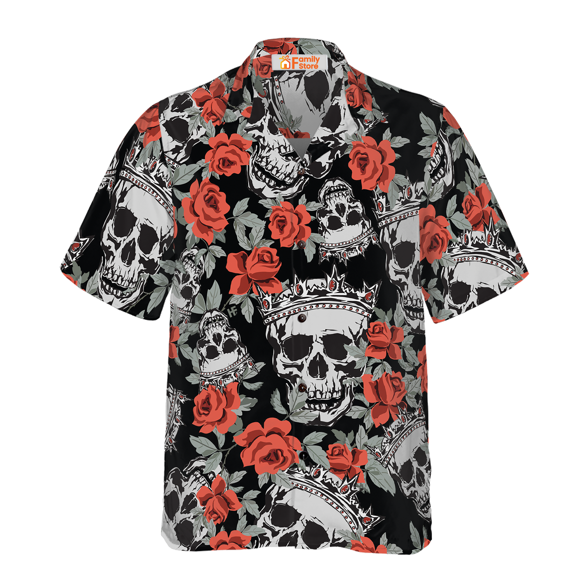 Skull With Crown And Red Rose Hawaiian Shirt