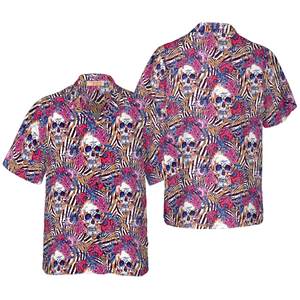 Skull With Roses On Zebra Background Hawaiian Shirt