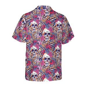 Skull With Roses On Zebra Background Hawaiian Shirt