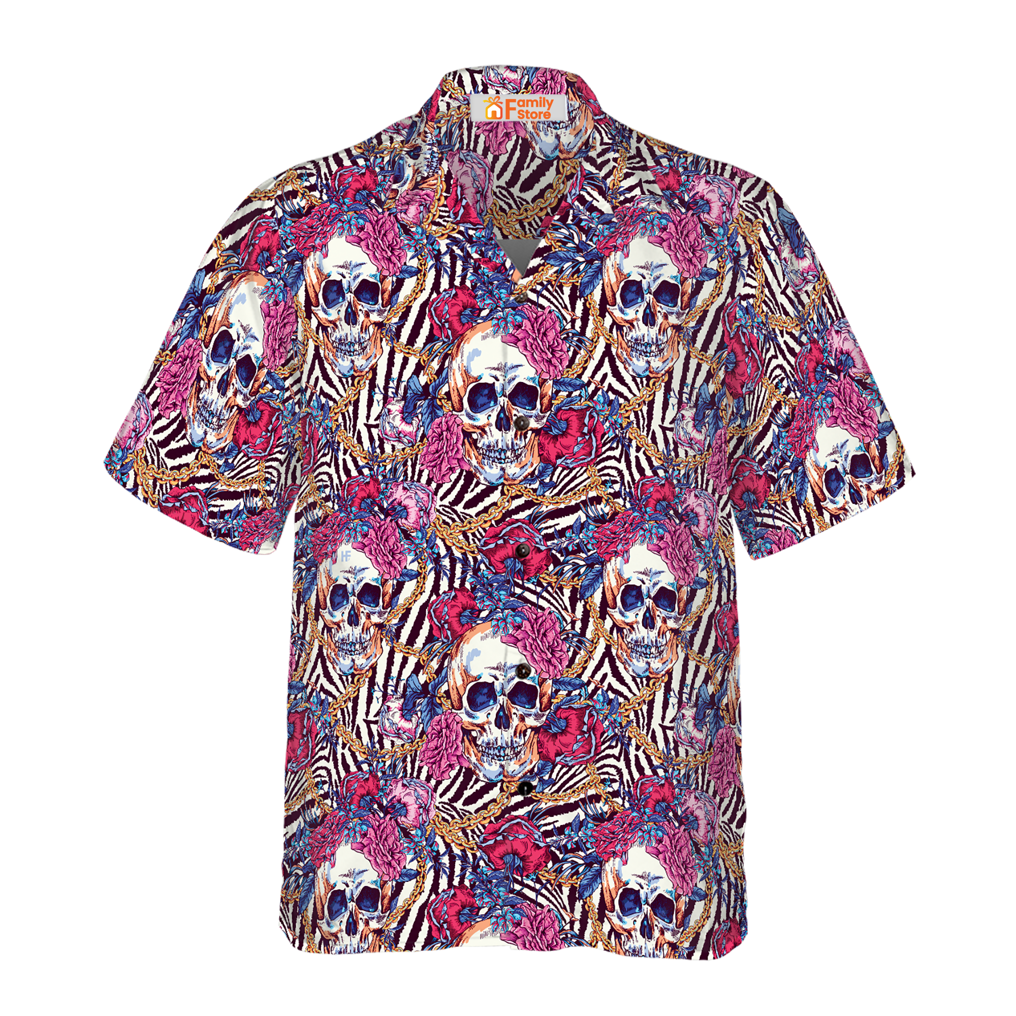 Skull With Roses On Zebra Background Hawaiian Shirt